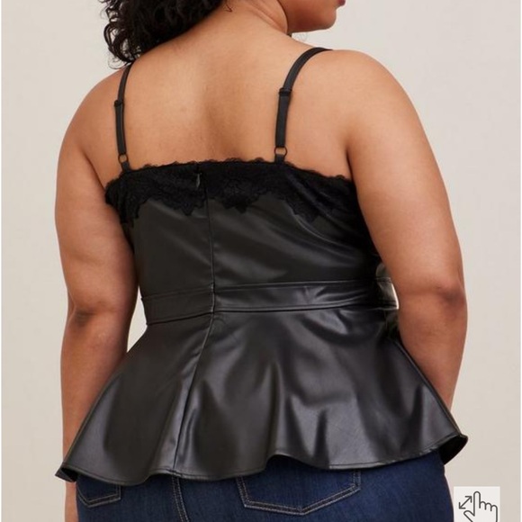 TORRID Peplum Faux Leather Lace Trim Cami Size 1 - Picture 2 of 7